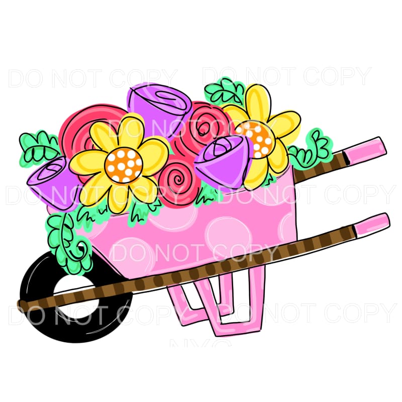 Pink Polka Dot Wheelbarrow Floral Sublimation transfers - 