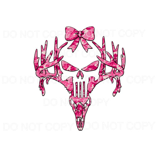 Pink Skull Camo Bow Sublimation transfers - Heat Transfer
