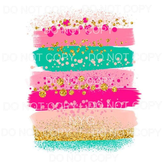 Pink Teal Gold Glitter Brushstrokes Sheet Sublimation 