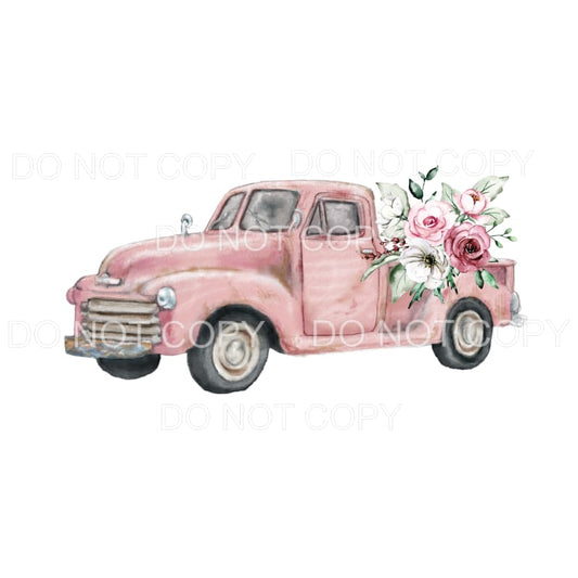 Pink Vintage Truck with roses Sublimation transfers - Heat 