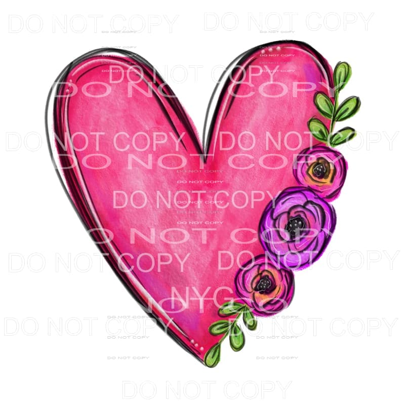 Pink Watercolor Heart Purple Flowers #1073 Sublimation 