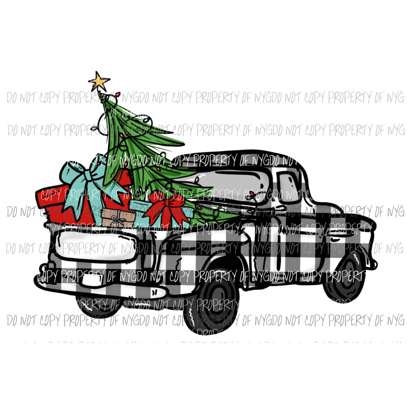 Plaid black and white Christmas truck Sublimation transfers Heat Transfer