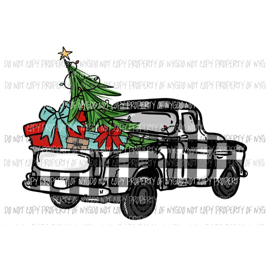 Plaid black and white Christmas truck Sublimation transfers Heat Transfer