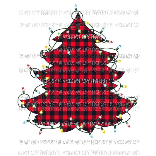 Plaid red tree with lights Sublimation transfers Heat Transfer