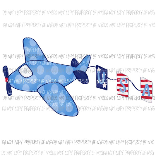 Polka Dot Blue Airplane USA red white blue Sublimation transfers Heat Transfer