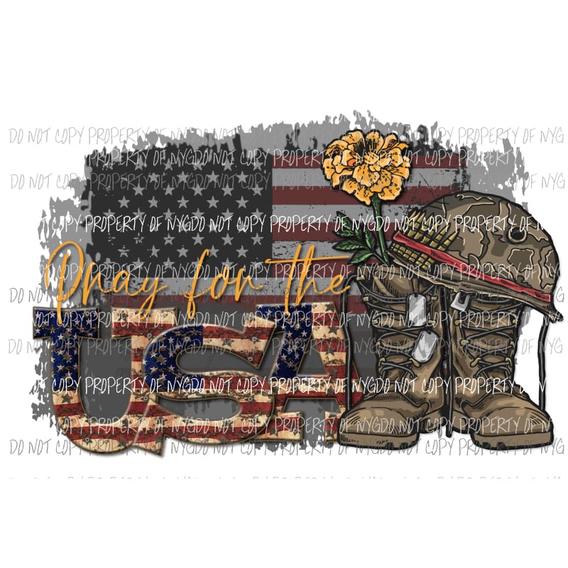 Pray For The USA boots helmet flower rustic flag Sublimation transfers Heat Transfer