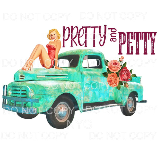 Pretty And Petty Vintage Truck Pinup Girl Flowers 