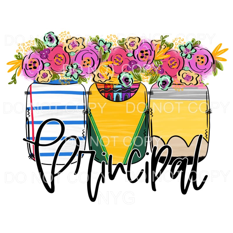 Principal Paper Crayons Pencil Jars Flowers Sublimation 