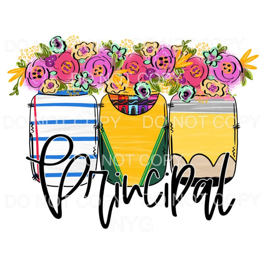 Principal Paper Crayons Pencil Jars Flowers Sublimation 