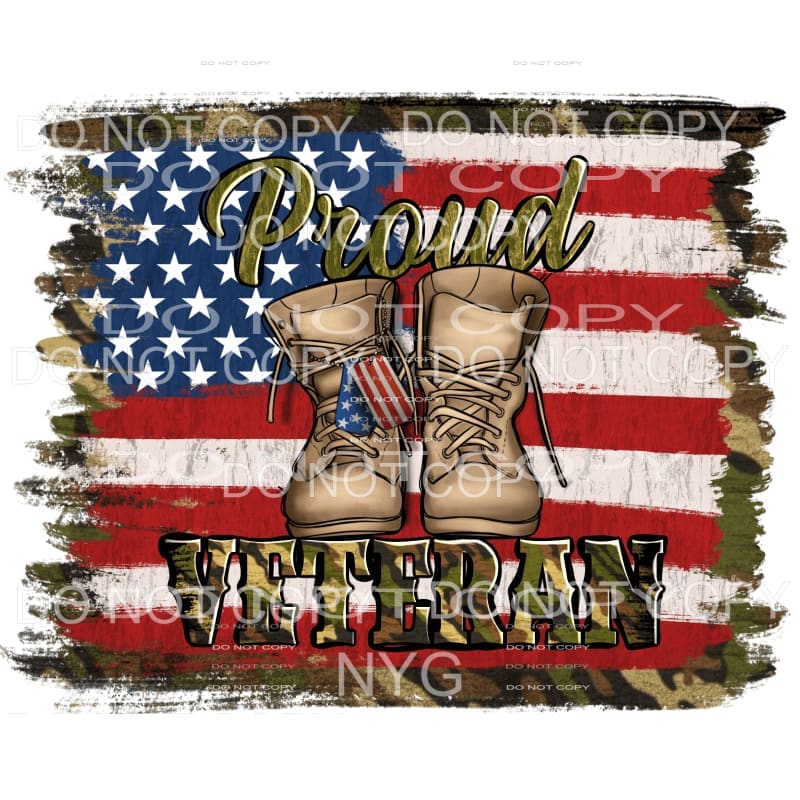 Proud Veteran Military Boots American Flag Camo Background 