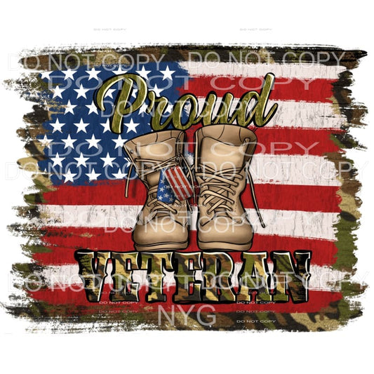 Proud Veteran Military Boots American Flag Camo Background 