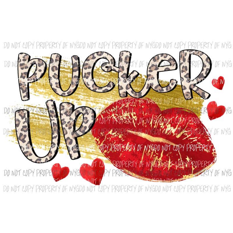 Pucker Up #2 leopard red lips gold Sublimation transfers Heat Transfer