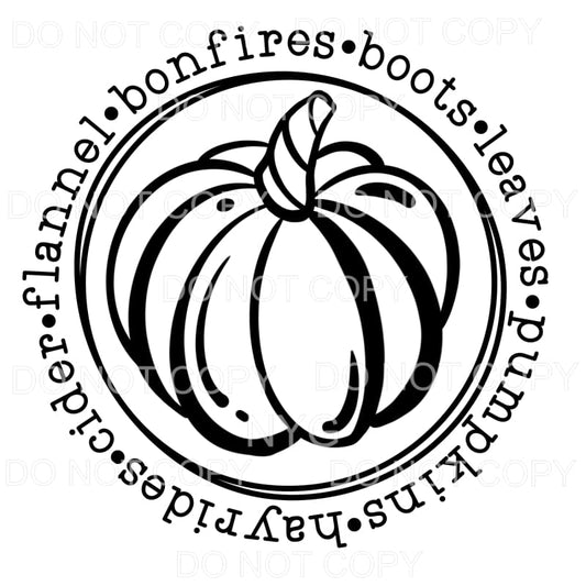 Pumpkin Fall Flannel Bonfires Boots Leaves Circle #898 