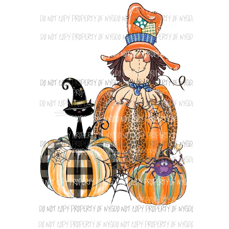 pumpkins scarecrow spider cat hand drawn Sublimation transfers Heat Transfer