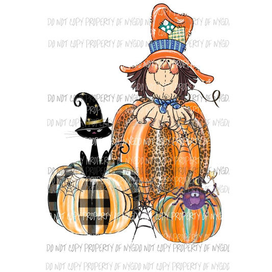 pumpkins scarecrow spider cat hand drawn Sublimation transfers Heat Transfer