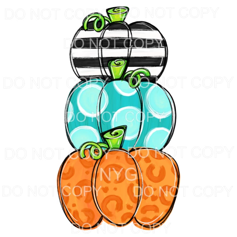 Pumpkins Stacked Black Stripes Teal Polka Dots Orange 