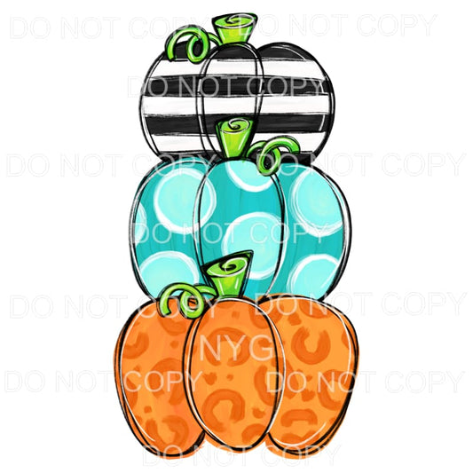 Pumpkins Stacked Black Stripes Teal Polka Dots Orange 