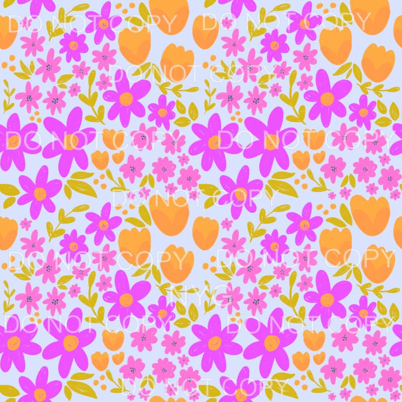 Purple and Orange Flowers Blue Background Sheet Sublimation 