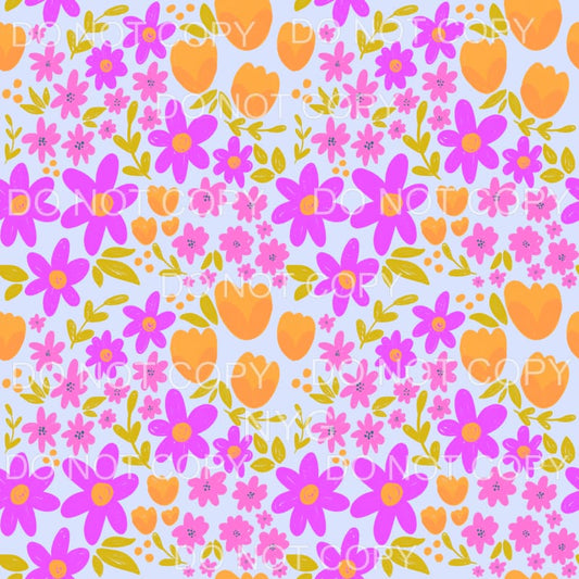 Purple and Orange Flowers Blue Background Sheet Sublimation 