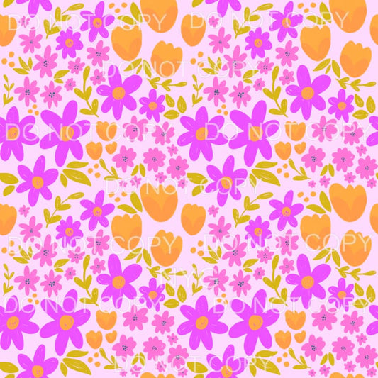 Purple and Orange Flowers Pink Background Sheet Sublimation 