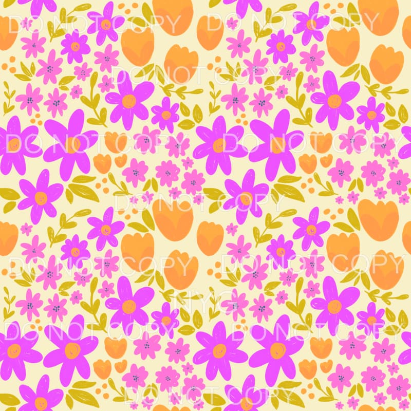 Purple and Orange Flowers Yellow Background Sheet 
