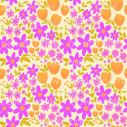 Purple and Orange Flowers Yellow Background Sheet 