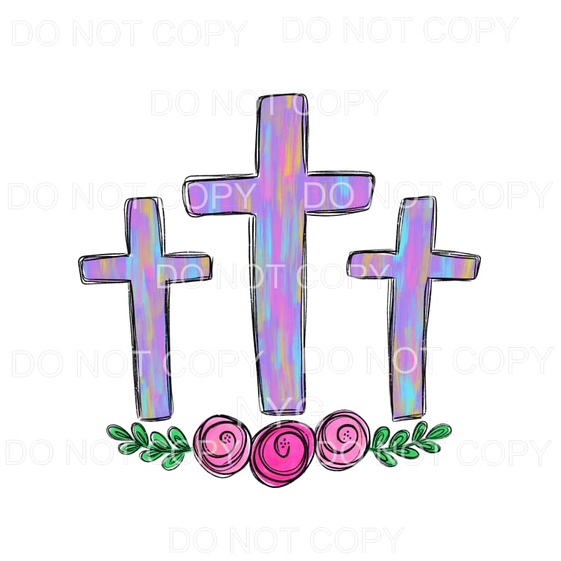 Purple Cross Trio Floral Watercolor Sublimation transfers - 