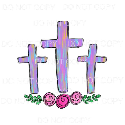 Purple Cross Trio Floral Watercolor Sublimation transfers - 