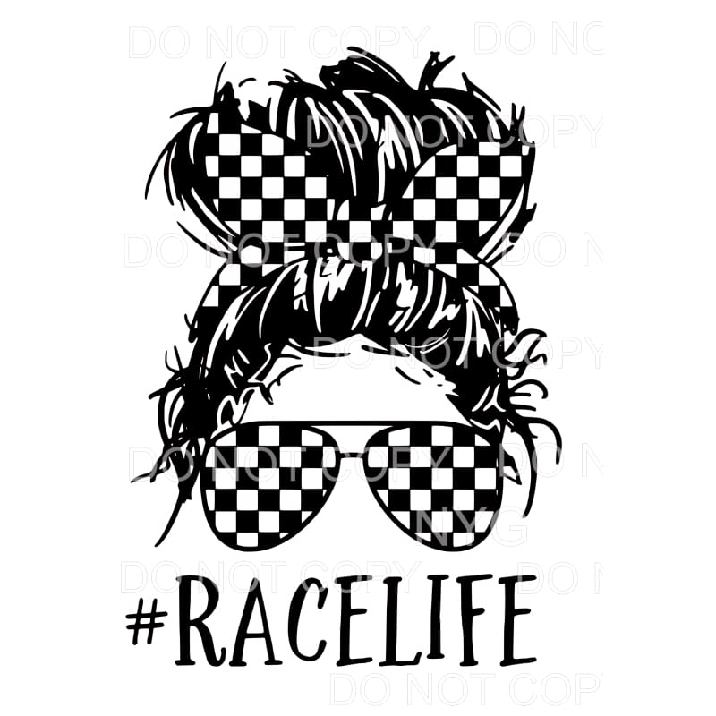 Race Life Messy Bun Checkered Scarf Aviators Sublimation 