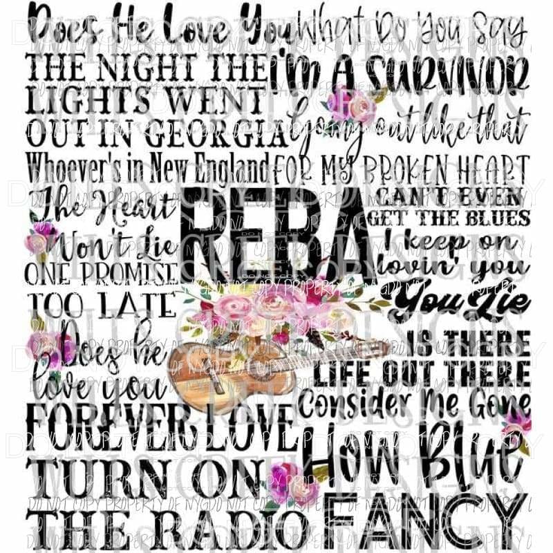Reba songs Sublimation transfers Heat Transfer