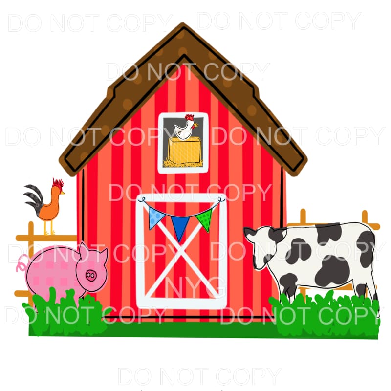 Red Barn Farm Animals Cow Chicken Pig Sublimation transfers 