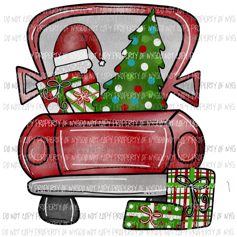 Red Christmas Truck with santa hat Sublimation transfers Heat Transfer
