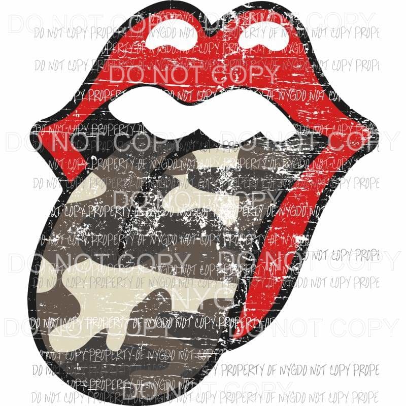 Red Distressed Camo Lips rolling stones Sublimation transfers Heat Transfer