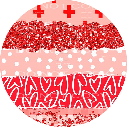 Red Glitter Hearts Cross Brushstrokes Circle Valentines Day 