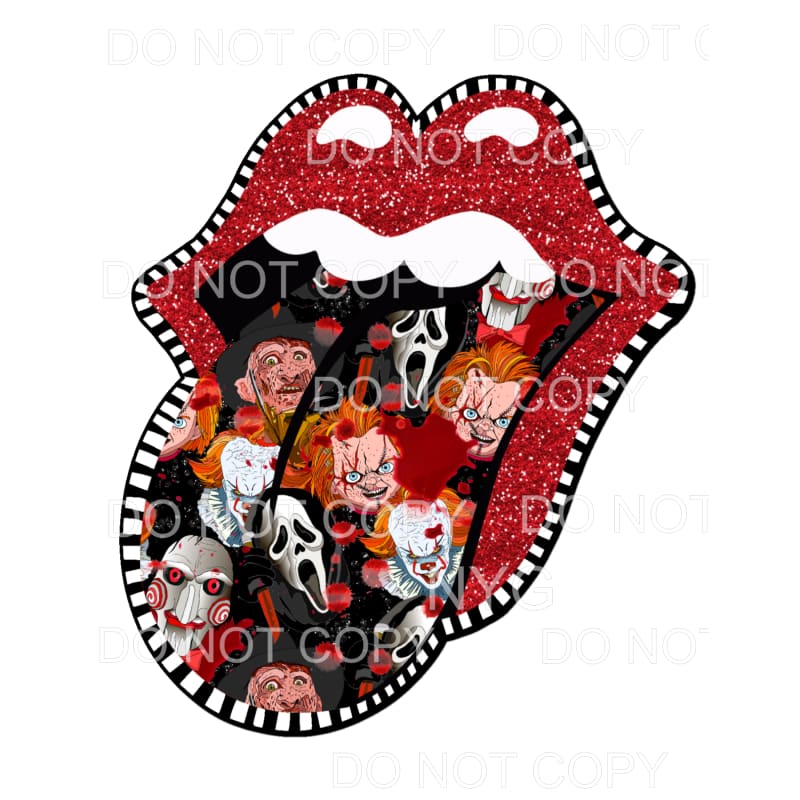 Red Glitter Lips Horror Movie Villains Tongue Stripes 
