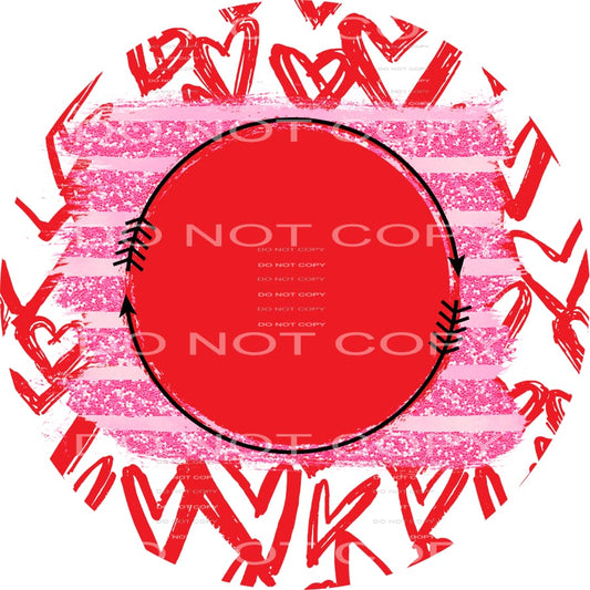 Red Hearts Pink Glitter Stripes Circle Valentines Day #2592 