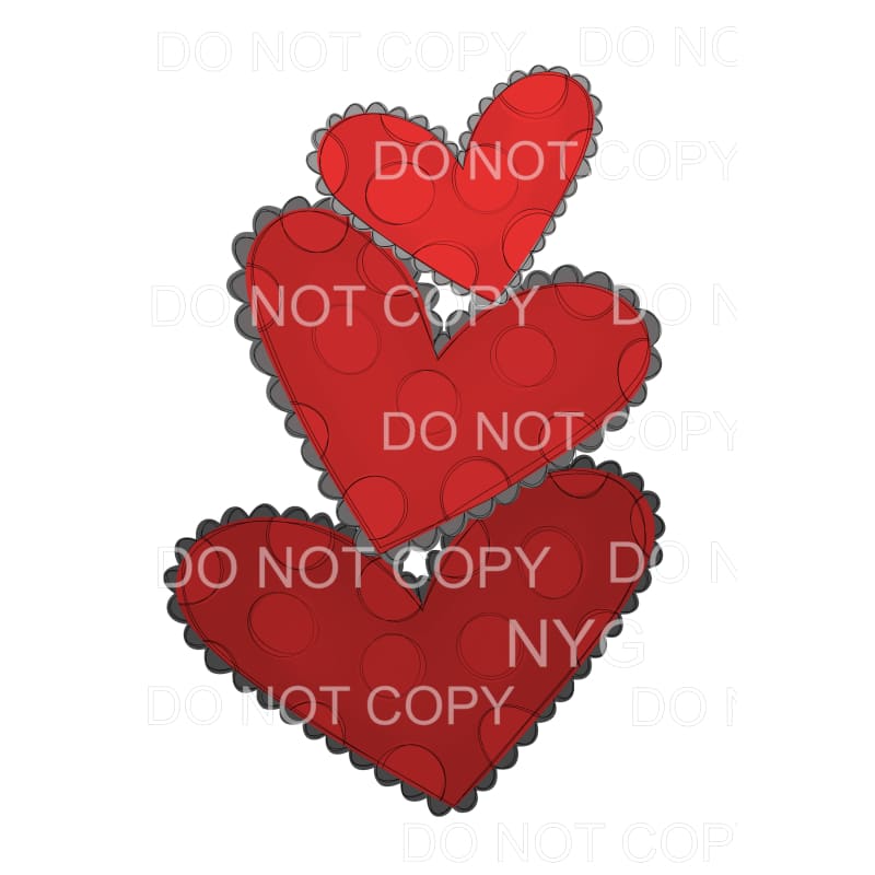 Red Hearts Trio Stacked #2 Sublimation transfers - Heat 