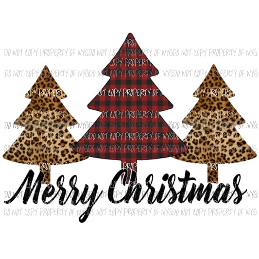Red Plaid and leopard Trees Merry Christmas Sublimation transfers Heat Transfer