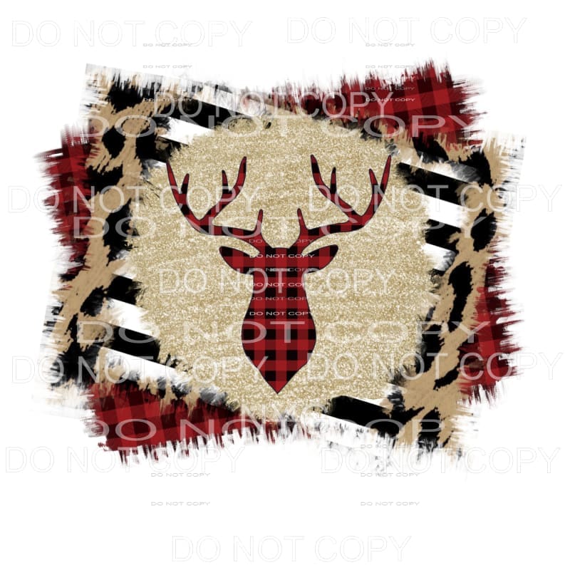 Red Plaid Deer Gold Black Stripes Leopard Plaid Background 
