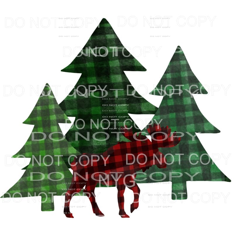 Red Plaid Moose Green Plaid Christmas Trees #1802 