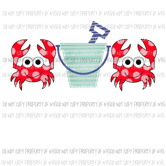 Red Polka Dot Crabs Blue Sand Bucket Sublimation transfers Heat Transfer