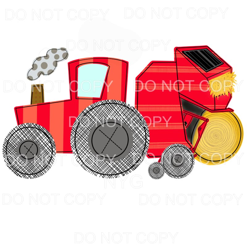 Red Striped Tractor Hay Bales Sublimation transfers - Heat 