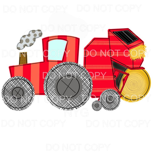 Red Striped Tractor Hay Bales Sublimation transfers - Heat 