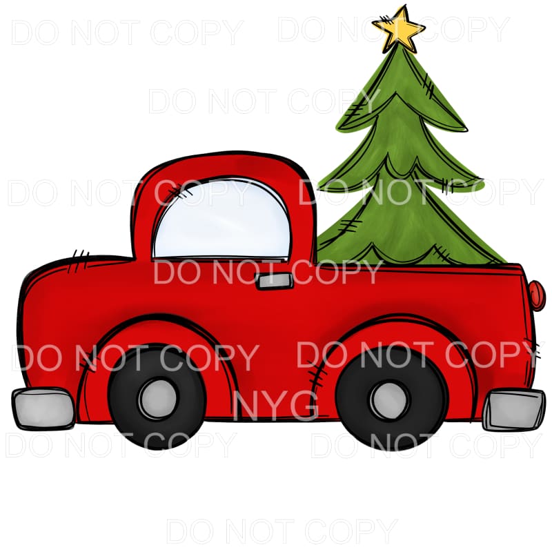 Red Vintage Christmas Truck Tree Sublimation transfers - 