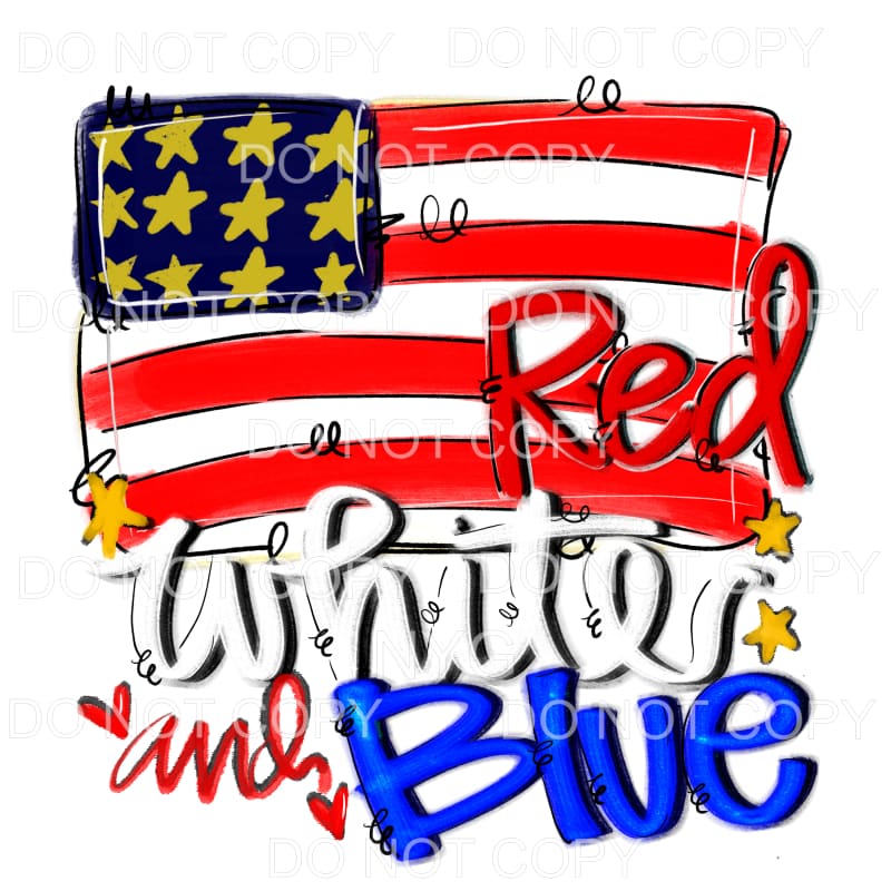 Red White And Blue Whimsical Flag Gold Stars Sublimation 