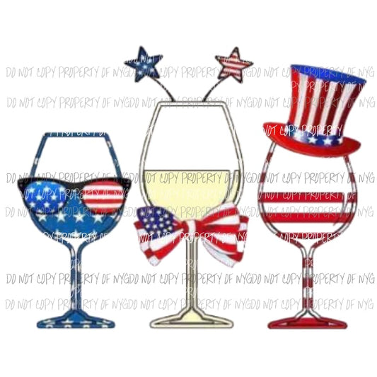 Red white and Blue wine glasses Sublimation transfers Heat Transfer