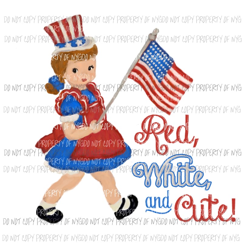 Red White and Cute patriotic girl flag Sublimation transfers Heat Transfer