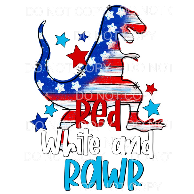 Red White and Rawr Dinosaur Stars Stripes 4th of July USA 