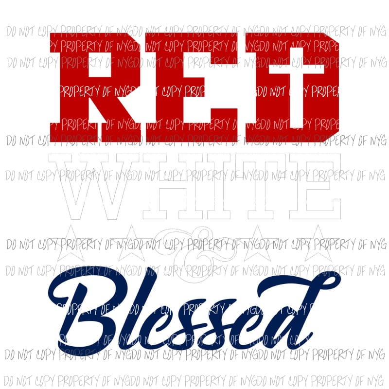 red white blessed sublimation transfer Heat Transfer