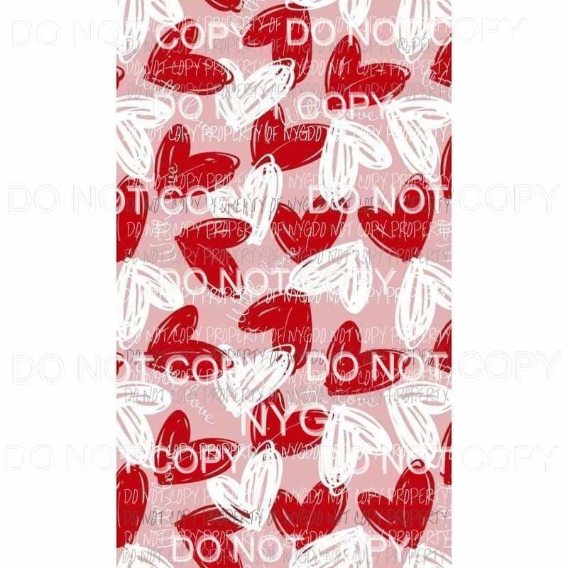 Red White Hearts Pink Background Sheet Sublimation transfers 13 x 9 inches Heat Transfer
